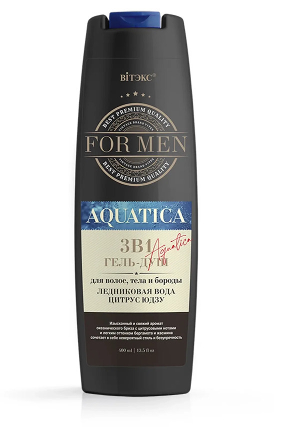 Dush uchun jel AQUATICA For MEN,soch, tana va soqol uchun, 400ml, Vitex