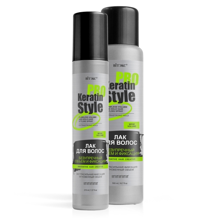 Soch uchun lak KERATIN PRO Style Kusursuz hajm va fiksatsiya, 215 ml, Vitex