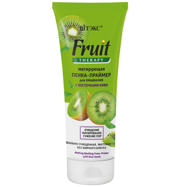 Yuz uchun tozalovchi ko'pik-primer FRUIT Therapy matlashtiruvchi, kivi urug'lari bilan 200 ml, Vitex