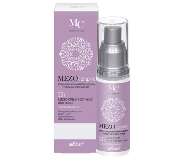 Yuz uchun MEZOkrem MEZO Yuzni chuqur namlash, tungi 30+ 50 ml, Belita