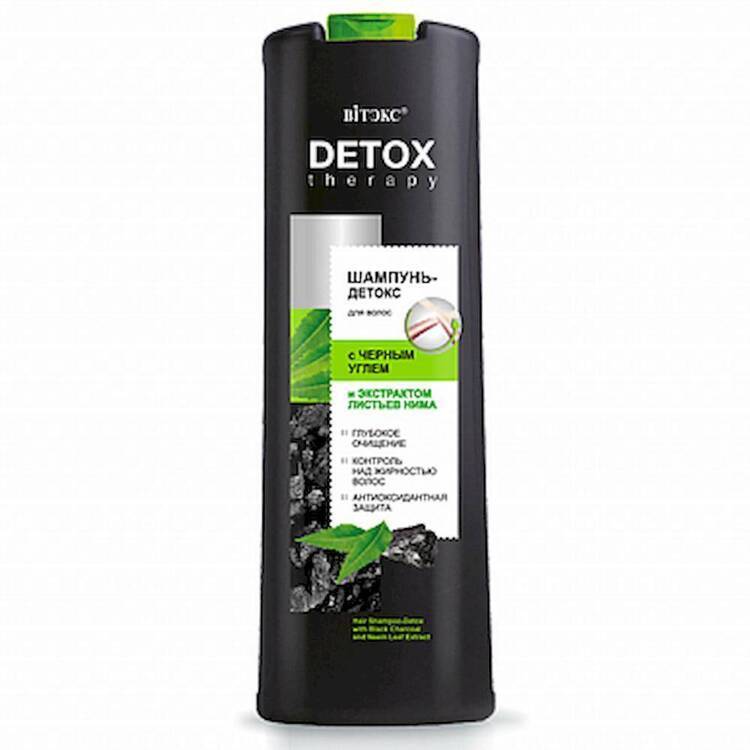 Sochlar uchun shampun-detox DETOX THERAPY qora ko'mir va neem barglari ekstrakti bilan, 500 ml, Vitex