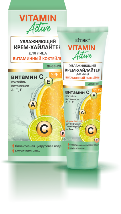 Krem-xaylater VITAMIN ACTIVE ВИТАМИННЫЙ КОКТЕЙЛЬ Namlik beruvchi SPF15, qunduzki 40 ml, Vitex