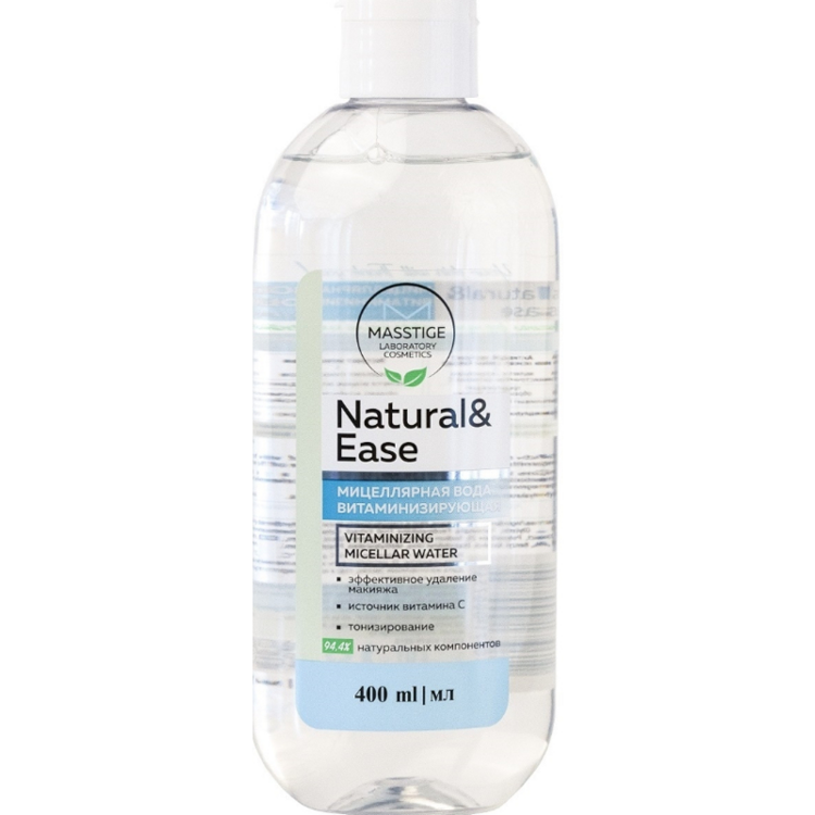 Makiyajni tozalash uchun miselyar suvi NATURAL EASE vitaminizatsiya qiluvchi, 400 ml, MASSTIGE